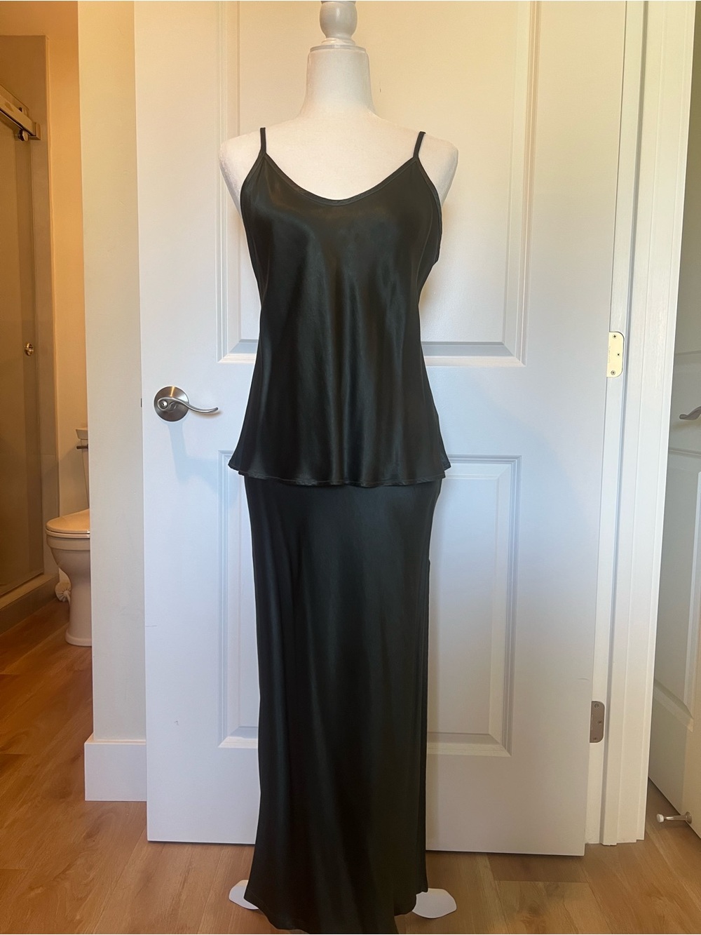 Enza Costa Dark Green Satin Camisole & Skirt Set
